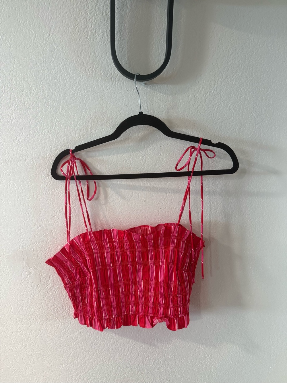H&M Matching Set Pink Smocked Tie-Shoulder Cropped Camisole and Skirt